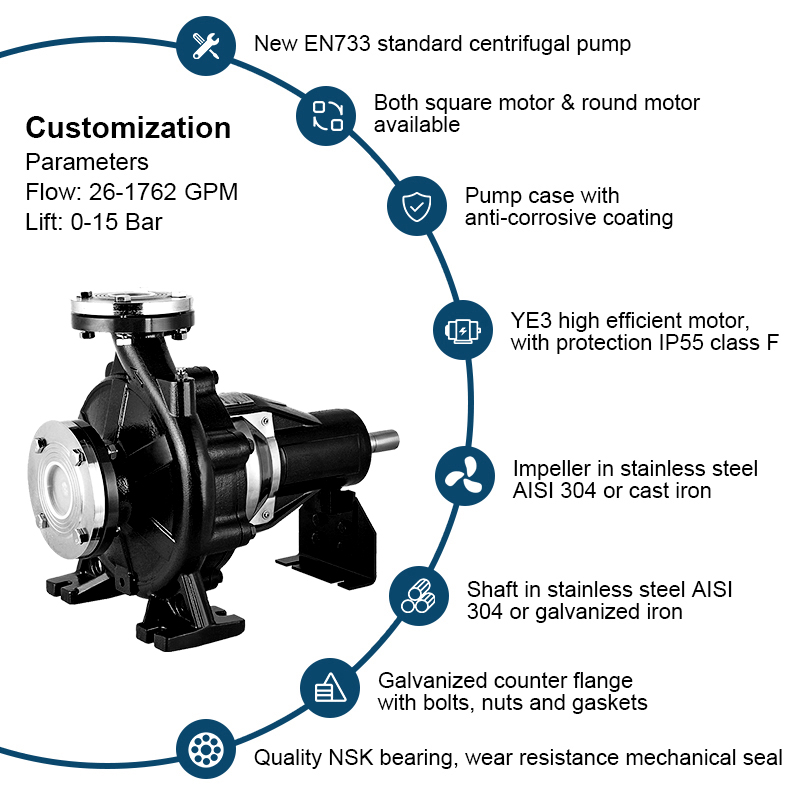 EN733 Latin Bare Shaft End Suction Centrifugae Pump