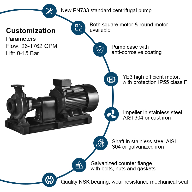 Horizontal Standard Centrifuga Electric finem Suctionis Aqua Pump